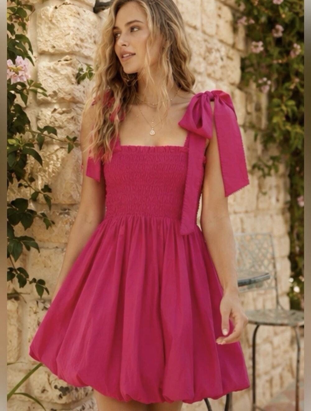 LoveShackFancy Amada Tie-Shoulder Bubble Mini Dress in Pink Size XS
